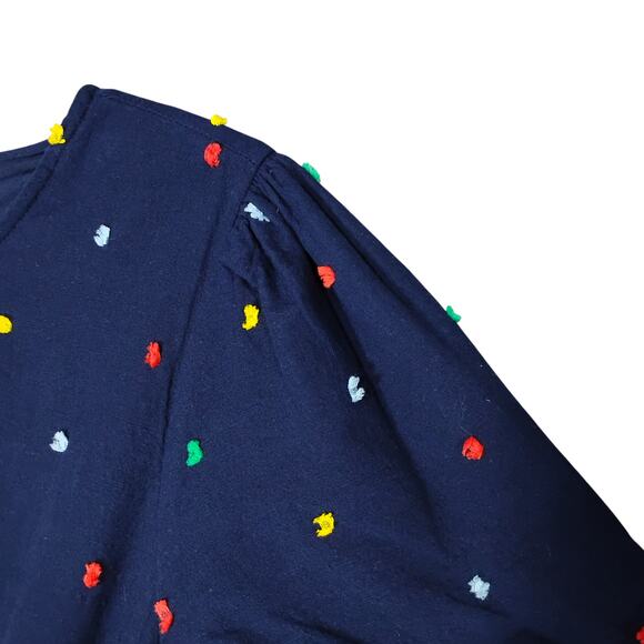 Crown & Ivy Dress Large Dark Blue with Colorful Fuzzy Pom Pom Texture Pullover - Picture 8 of 9